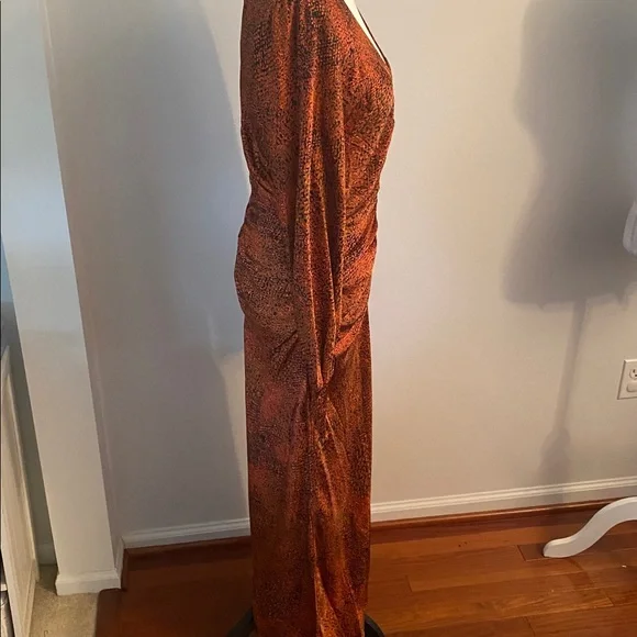 Melloday Runched orange and black medium maxi dress - Picture 4 of 8